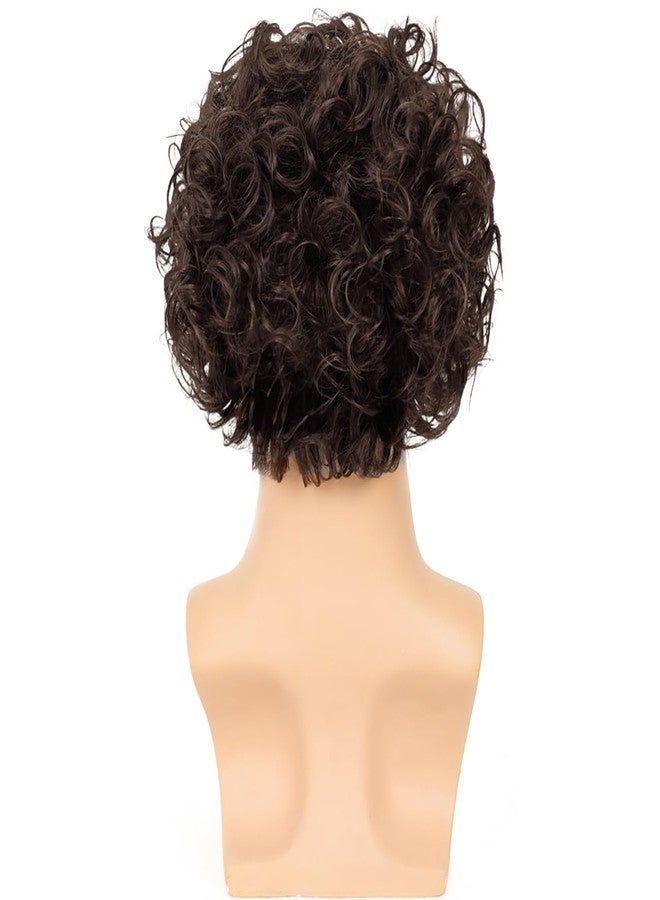 Dsimeig Mens Brown Curly Wig Short Fluffy Rocker Wigs Synthetic Costume Halloween Cosplay Hair Wigs for Male Guys - Image 3